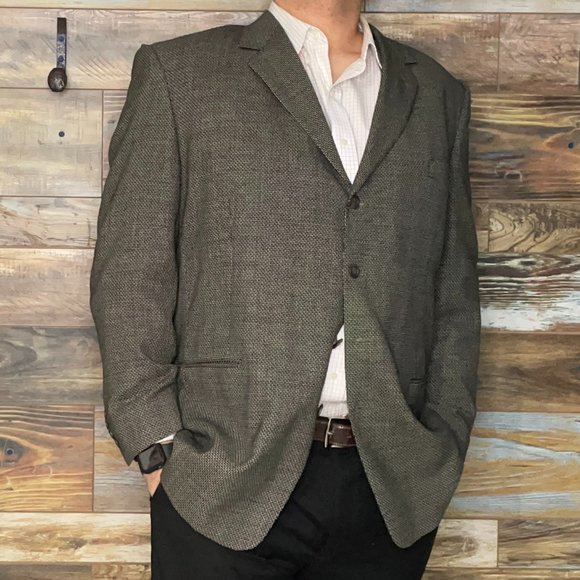 Daniel Hechter 100% Wool Black Brown Basketweave Blazer Sport
